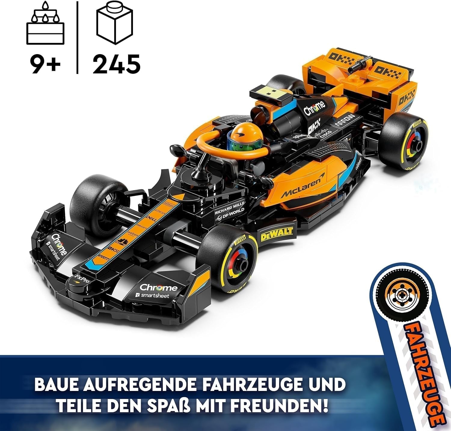 LEGO Speed Champions McLaren Formule 1 Raceauto 2023, speelgoed voor jongens en meisjes vanaf 9 jaar die graag zelfstandig spelen, bouwbaar voertuigmodel, kinderkamerdecoratie 76919 Bouwsets Besuche in LEGO-Store