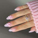 24pcs Witte Amandelpers op Franse nagels met strikken Parels Nepnagels Lijm op valse nageltips Glitternagels