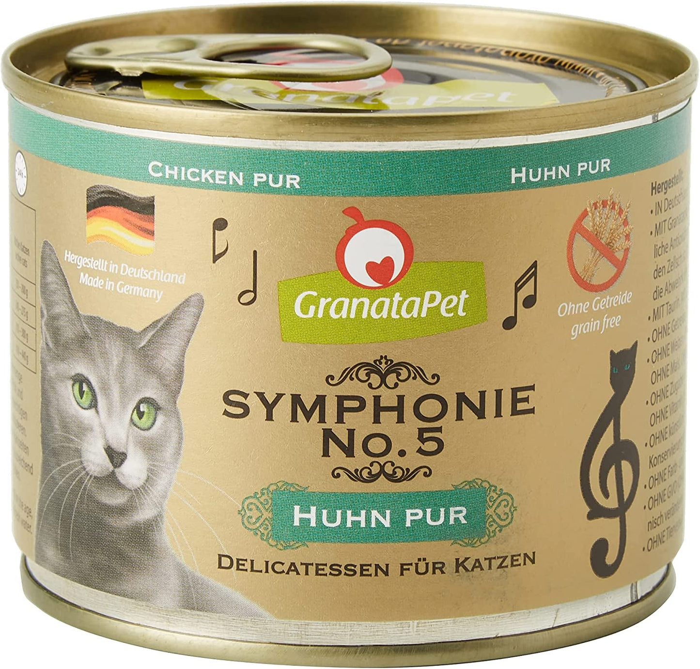GranataPet Symphony No. 5 Pure Chicken, graan- en suikervrij kattenvoer, filets in natuurlijke gelei, delicaat nat kattenvoer, 6 x 200 g