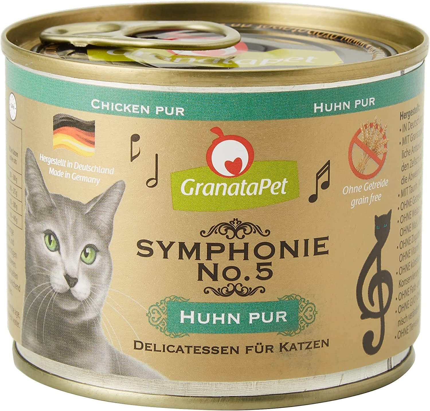 GranataPet Symphony No. 5 Pure Chicken, graan- en suikervrij kattenvoer, filets in natuurlijke gelei, delicaat nat kattenvoer, 6 x 200 g