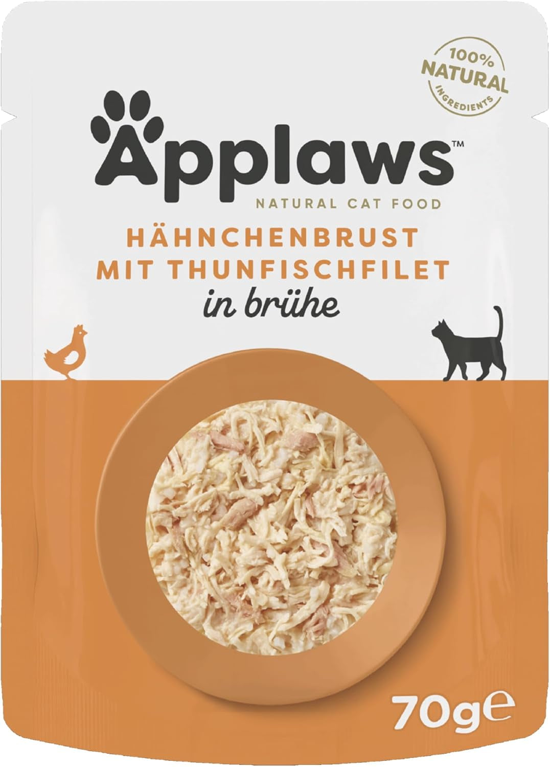 Applaws 100% natuurlijke Nassfutter für Katzen, Hühnerbrust mit Tunfischfilet in Brühe - Verpakking met 12 x 70g Beuteln