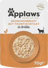 Applaws 100% natuurlijke Nassfutter für Katzen, Hühnerbrust mit Tunfischfilet in Brühe - Verpakking met 12 x 70g Beuteln
