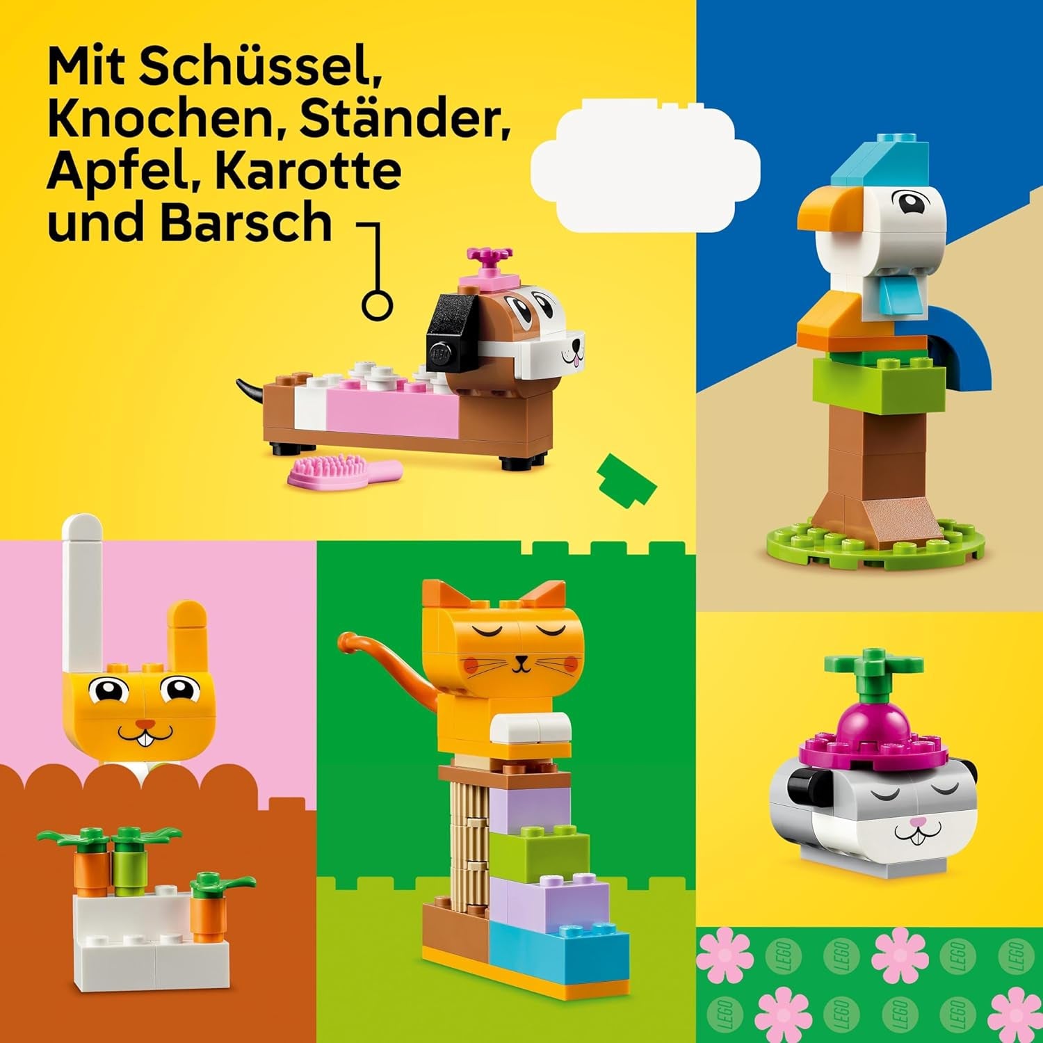 LEGO Classic Creative Animals, doos met kleurrijke stenen, bouwstenen dierfiguren zoals hond, kat, konijn, hamster en vogel, constructiespeelgoed voor jongens en meisjes vanaf 5 jaar 11034 Bouwsets Besuche den LEGO-Store