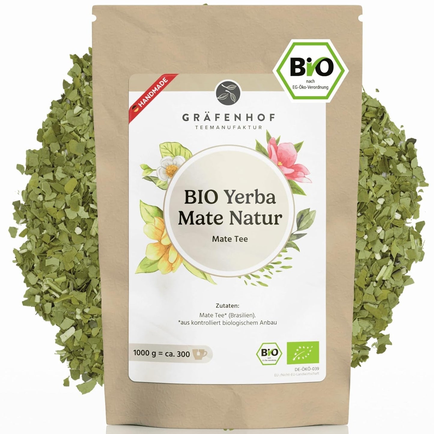 Biologische Yerba Mate-thee De originele 1 kg losse mate-thee Hoge cafeïne, ongebrand, luchtgedroogd, in het laboratorium geteste mate-bladeren, verpakt in Duitsland Premium kwaliteit Gräfenhof