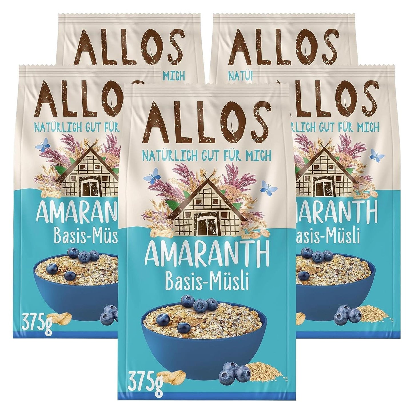 Allos, ongezoete bessenmuesli, verpakking 5 x 500 gram Cereals Naty Shop Muesli op basis van amarant