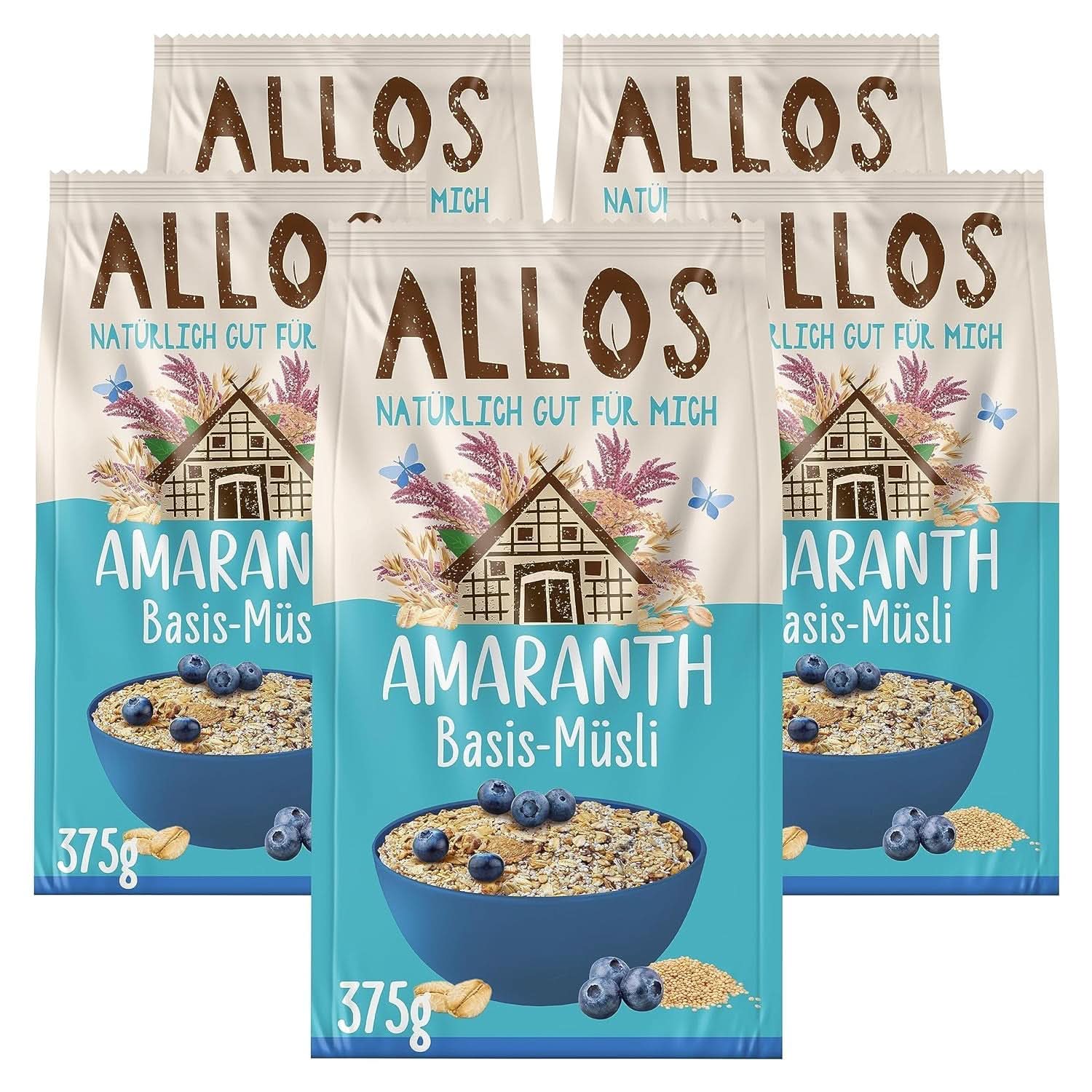 Allos, ongezoete bessenmuesli, verpakking 5 x 500 gram Cereals Naty Shop Muesli op basis van amarant