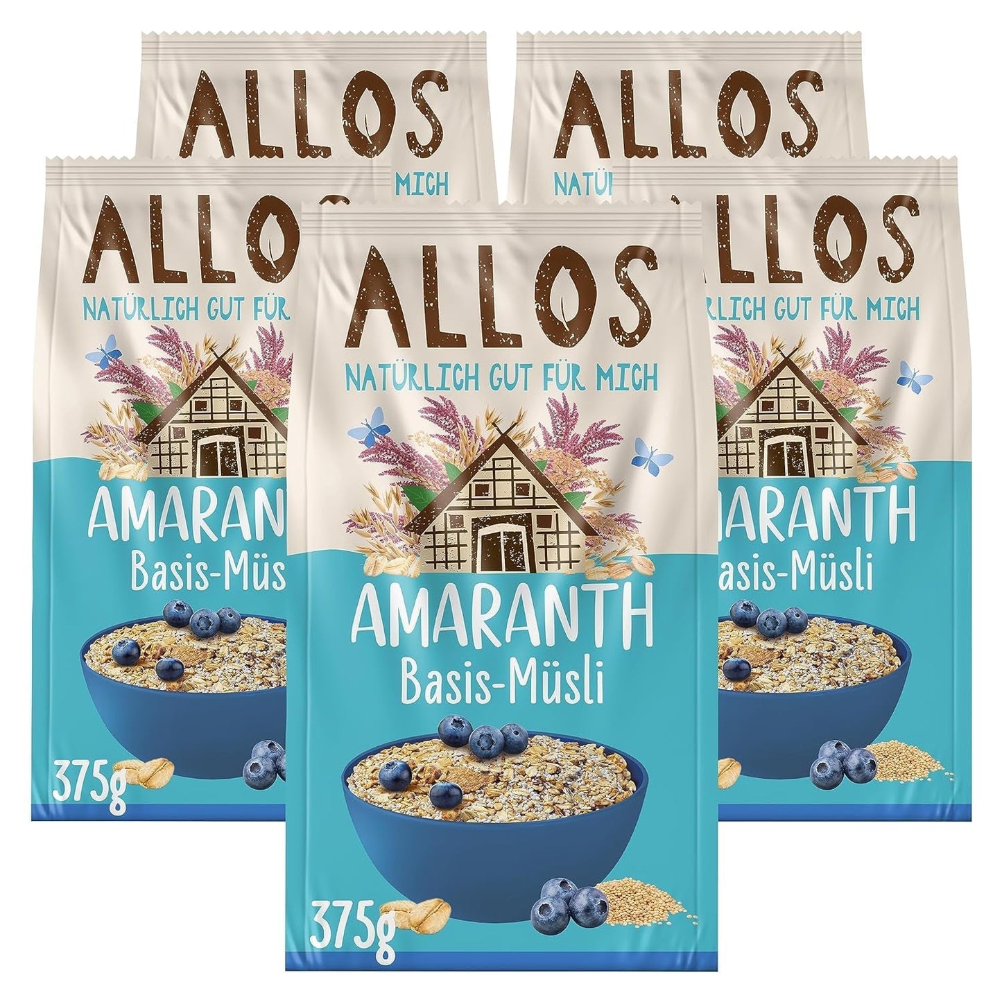 Allos ongezoete eiwitmuesli | Biologische Muesli | Havermout | Ontbijtgranen | Veganistisch (5 x 450 g), 1 stuk (pak van 5)