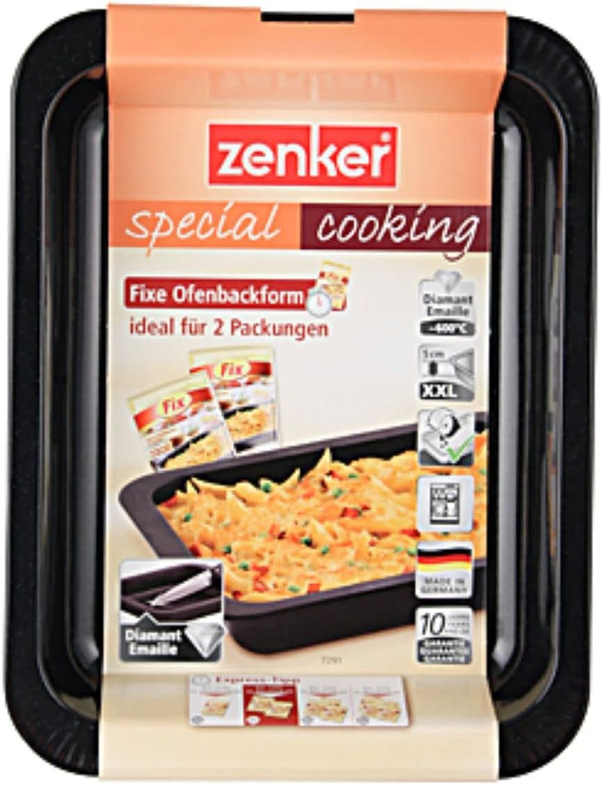 Zenker Ofenbackform (33 X 5 X 25 Cm) SPECIAL COOKING, Rechteckige Auflaufform Mit Enamelle-Versiegelung, Backform Mit Extra Hohem Rand (Farbe: Schwarz), Menge: 1 Stück Vormen en bakplaten Naty Shop