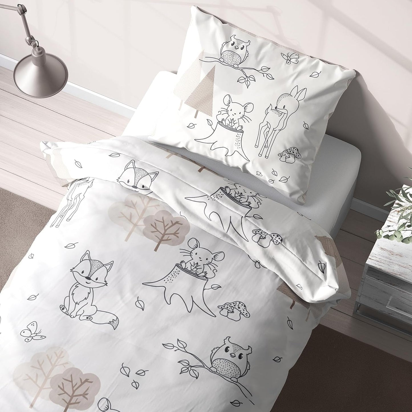Kinderbedlinnen, vos, uil en bosdieren, 100% katoen Beddengoed - kinderen Naty Shop