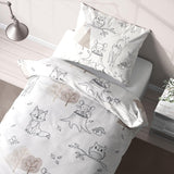 Kinderbedlinnen, vos, uil en bosdieren, 100% katoen Beddengoed - kinderen Naty Shop