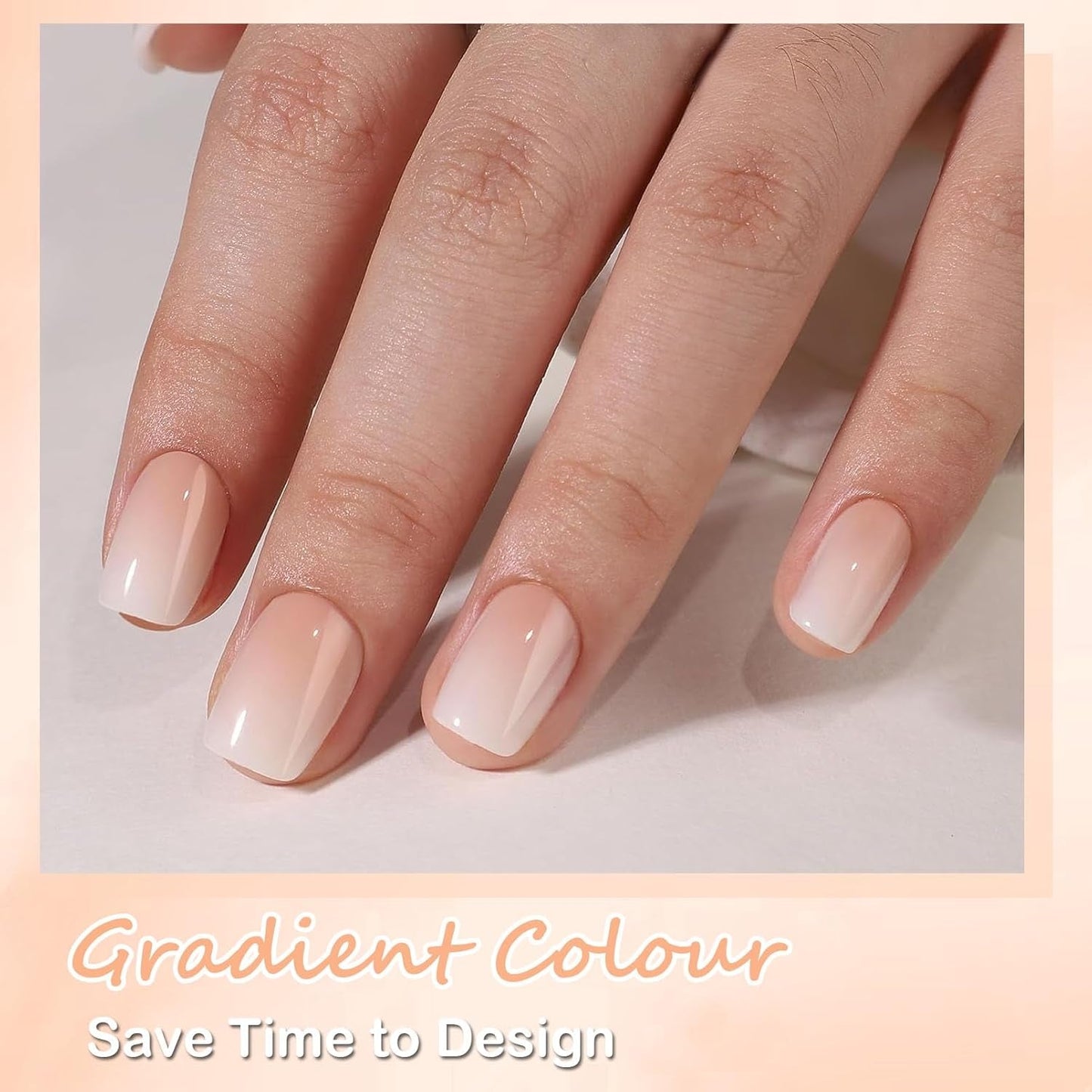 Kunstnagels set - 240 stuks korte vierkante nagels zacht gelmodel naakt wit gradiënt nep natuurlijke lijm op nepnagels voor vrouwen DIY (naakt gradiënt, 240X)
