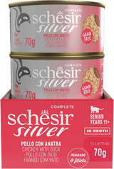 Zilveren Kip met Eendenmousse en Filets, Compleet Natvoer voor Senior Katten, Graanvrij, Immuunondersteuning, Vochtbron, 12 x 70 g