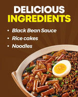 NONGSHIM Rapokki (Jjajang, 400 ml) – authentiek Koreaans straatvoedsel, ramen en rijstwafels, zwarte bonen; snel en eenvoudig te bereiden, klaar in 4 minuten