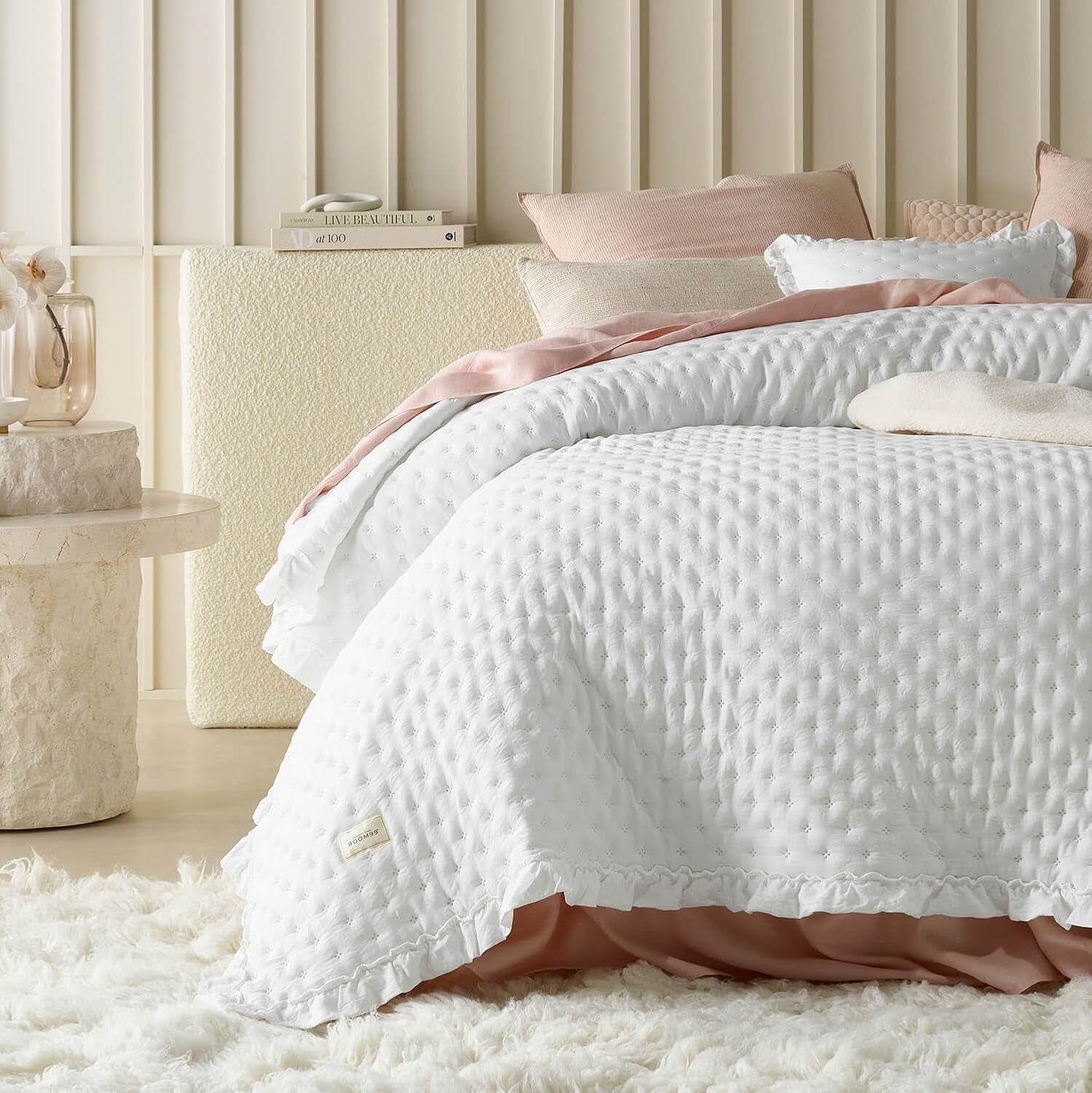 Molly Elegante sprei in poederroze 170 X 210 cm Sprei veelzijdig als sprei of bank Gooi deken voor bed en bank Dekenstijl Ideaal als sprei Bedden en dekens Besuche den ROOM99-Store Wit 200X220