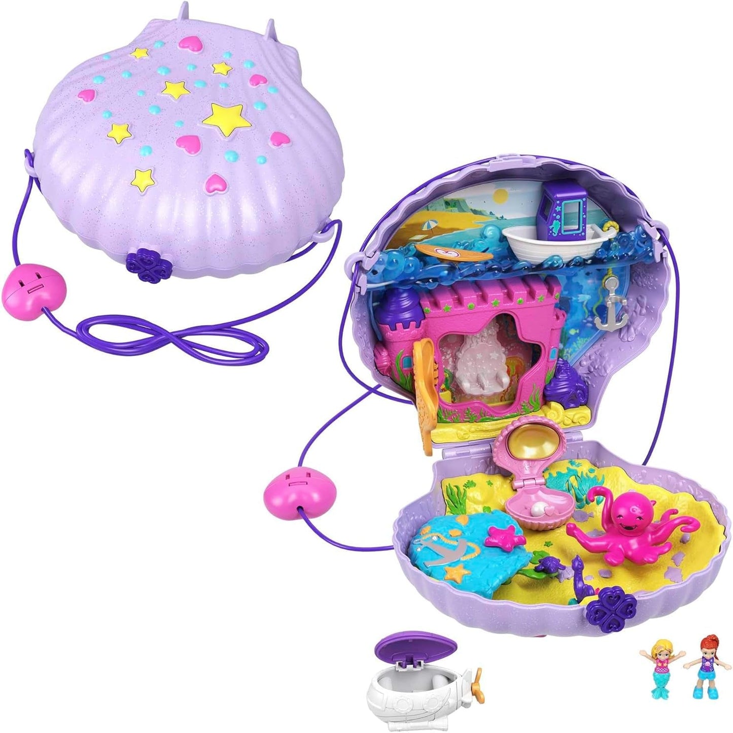 Polly Pocket Coffin Onderwaterthema Wrap Around Shell Bag 2 poppen 1 onderzeeër Polly Pocket zeemeermin speelgoed leeftijd 4 GNH11 Naty Shop poppen paars