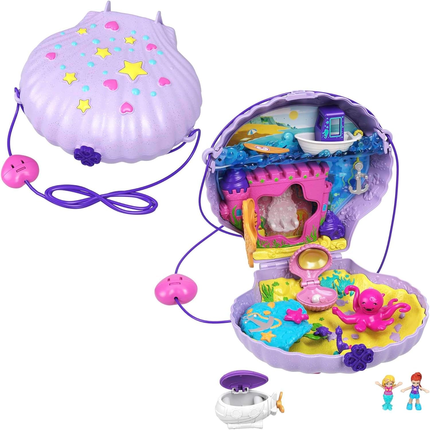 Polly Pocket Coffin Onderwaterthema Wrap Around Shell Bag 2 poppen 1 onderzeeër Polly Pocket zeemeermin speelgoed leeftijd 4 GNH11 Naty Shop poppen paars