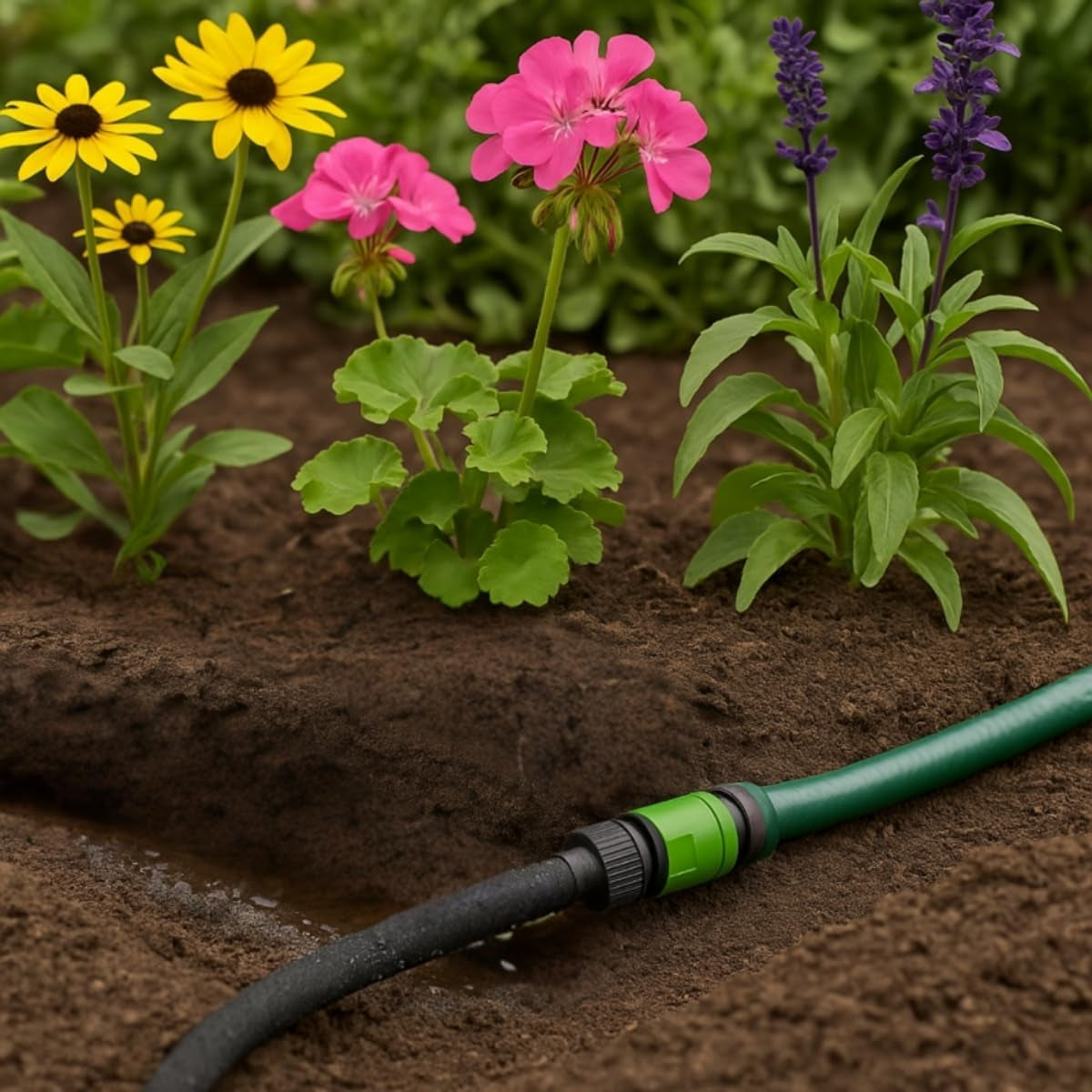 Kinzo 15M Ø14mm Druppelslang - Tuinslang met 3 Koppelingen - Waterbesparende Tuinslang voor Sproeisystemen - Zwarte Slang