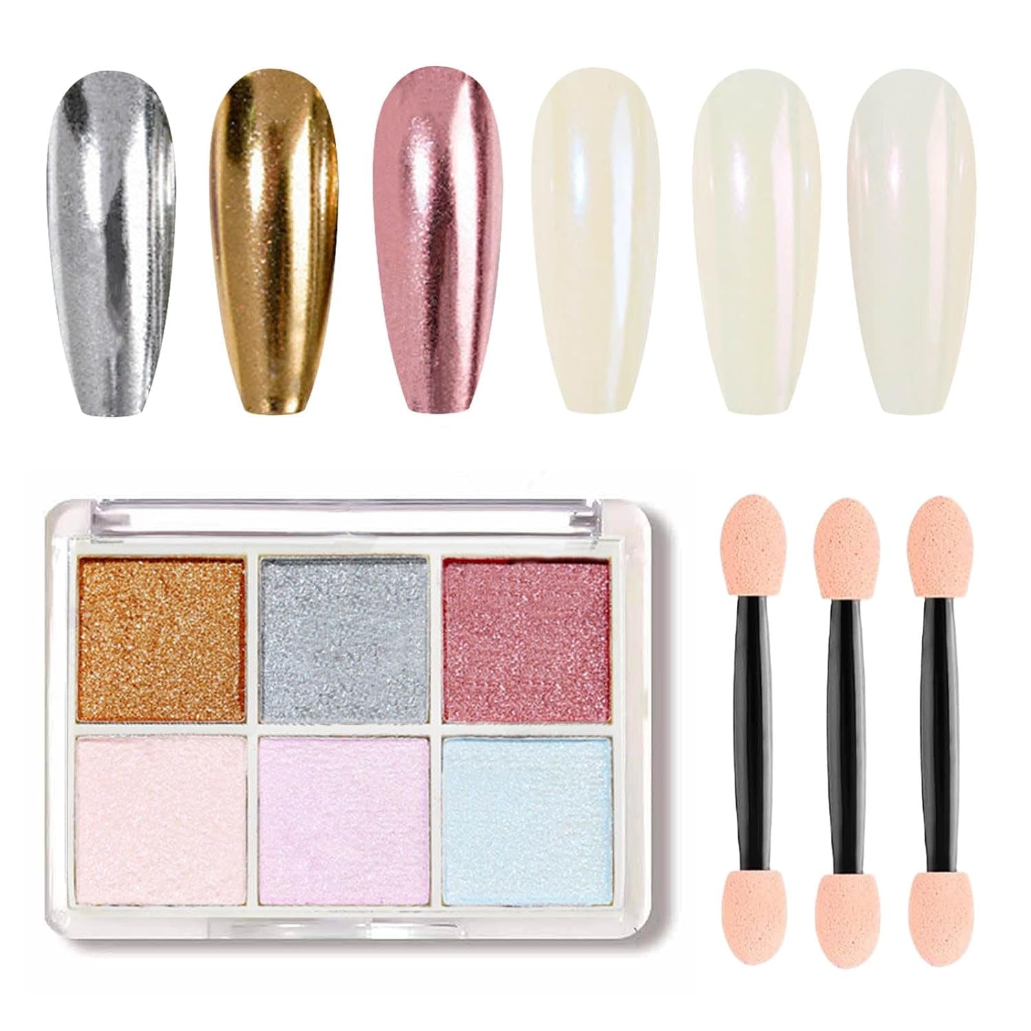 GZMAYUEN Chrom Pulver Für Nägel 6 Farbe Mirror Chrome Nagelpoeder Pigmentpoeder Nail Art