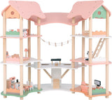 FANTASK Houten poppenhuis, 85 cm hoog poppenhuis met 7 kamers en 32 meubels en accessoires, poppenhuis met touwladder, poppenhuiscadeau voor meisjes van 3 jaar oud (model 3) Naty Shop Dollhouses Standaardtitel