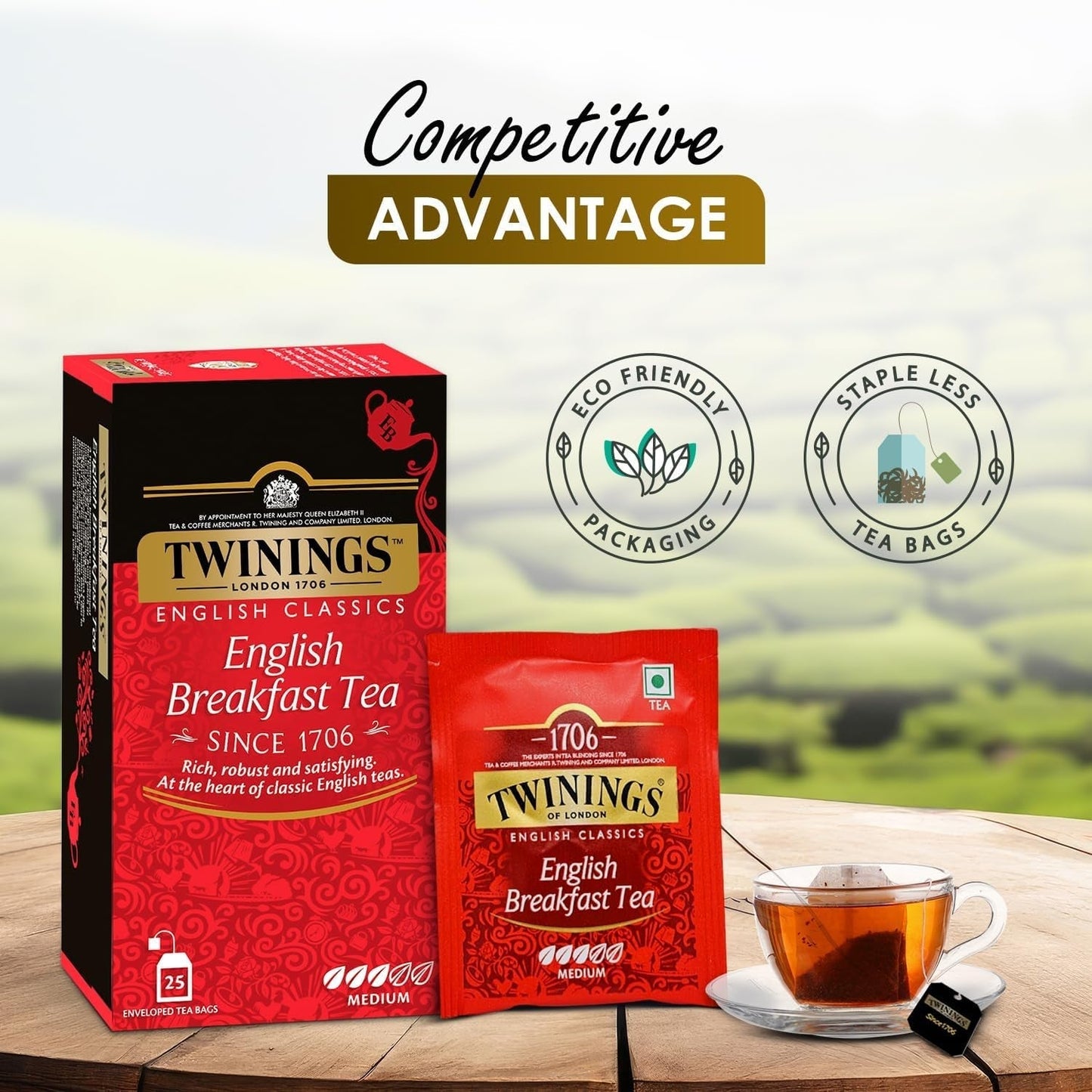 Twinings English Breakfast Black Tea 50g, 25 theezakjes, volle, ronde en sterke zwarte thee van de beste theeplantages in Sri Lanka en India. Zwarte thee, verpakking van 1 (1 x 50 g)