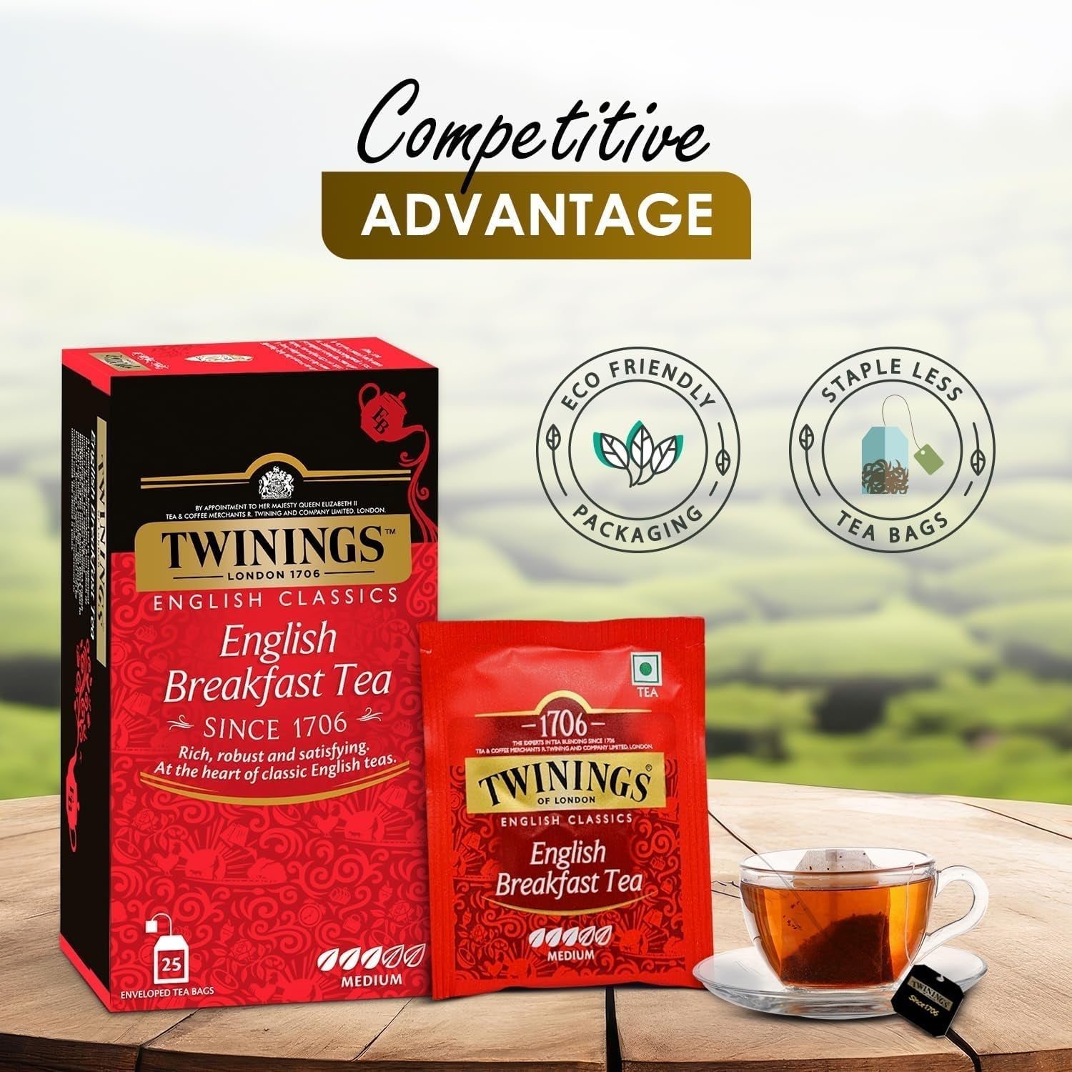 Twinings English Breakfast Black Tea 50g, 25 theezakjes, volle, ronde en sterke zwarte thee van de beste theeplantages in Sri Lanka en India. Zwarte thee, verpakking van 1 (1 x 50 g)