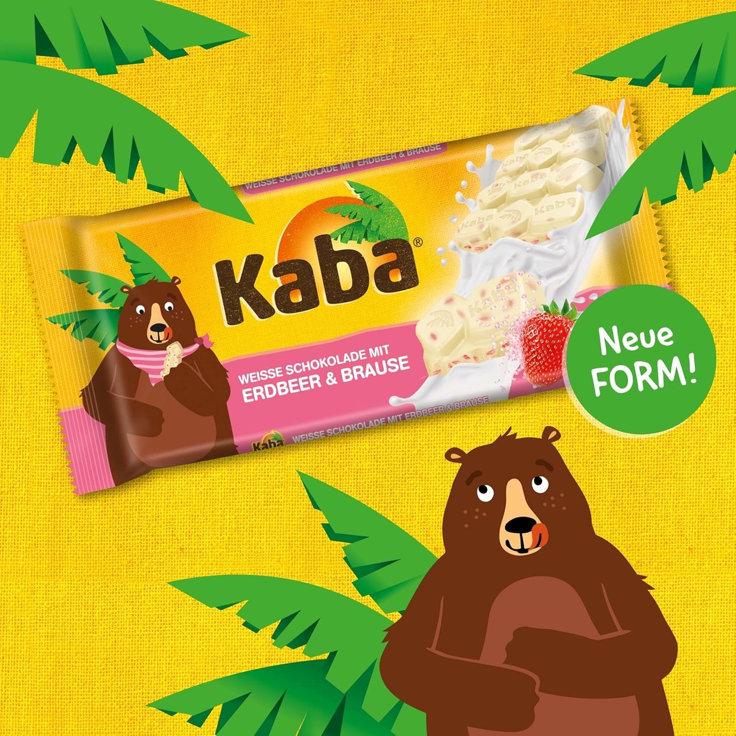 Kaba Witte Chocolade met Aardbeiensmaak en Bruisende Snoepjes, Chocoladereep, Reep 85g, Witte Chocolade met Aardbeienfruitige Smaak en Bruisende Snoepjes met Kaba Originele Smaak (Pack van 3)