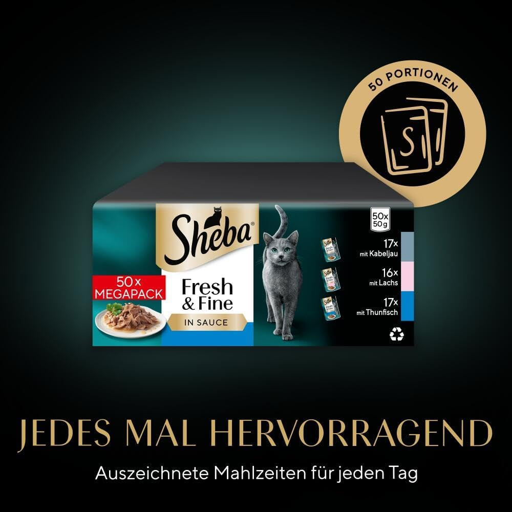 Sheba CATCARE Zak Nat Vers & FIJN (Vis) Stukjes in saus Volwassen 50g Multipack Standaard