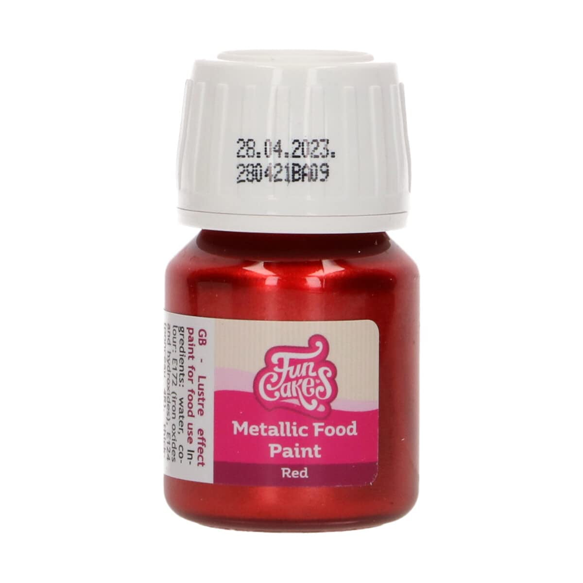 Funcakes Red Metallic Food Paint: Creëer metallic effecten op fondant, marsepein, royal icing en koekjes. 100% eetbare kleurstof, Halal, geschikt voor vegetariërs en veganisten, 30 ml