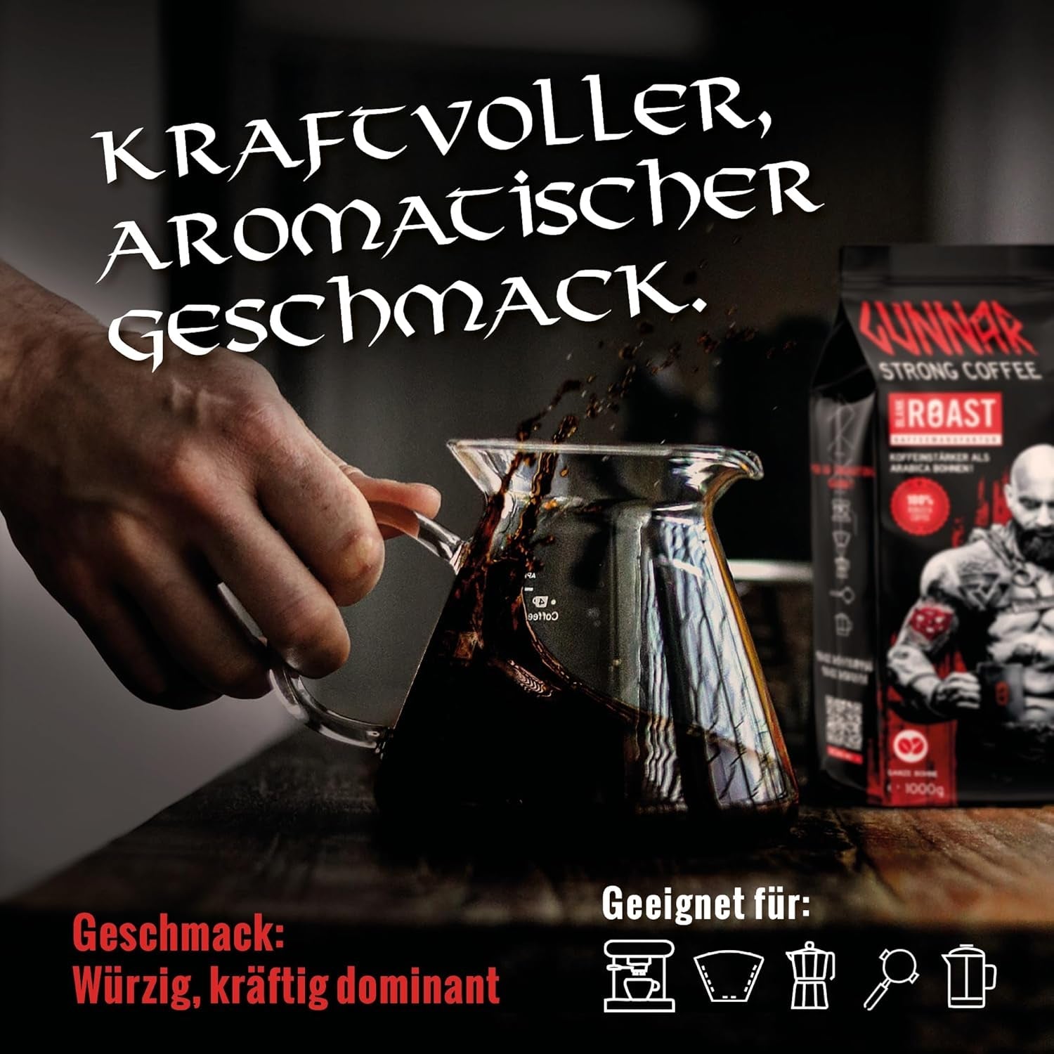 Blank Roast - GUNNAR - 1kg - Heel Kaffee-Bohnen Extra Sterk - Kräftige Robusta-Röstung - 494mg Kaffein je Tasse - Würzig & Kraftvoll mit Noten von dunkler Schokolade - Säurearm