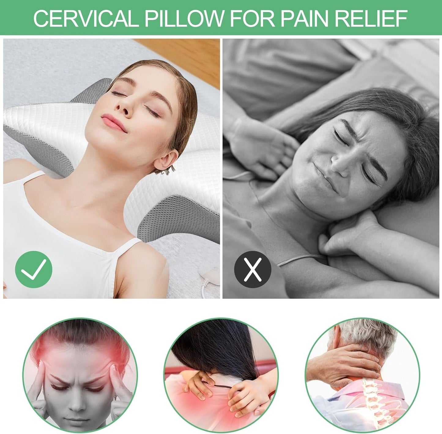 Orthopedisch kussen, nekpijnkussen, traagschuimkussen, orthopedisch nekkussen, orthopedisch slaapkussen, orthopedisch neksteunkussen, anti-snurkkussenonderdelen Cervicale orthopedische kussens Naty Shop