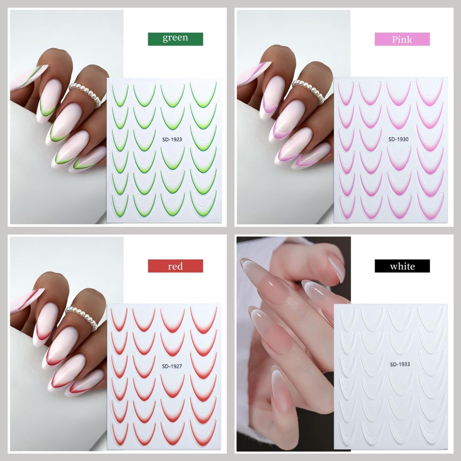 GZMAYUEN 12 kleuren Franse nagelstickers 3D Franse kleurverloop nagelstickers Zelfklevende nagelontwerp Nagelaccessoires