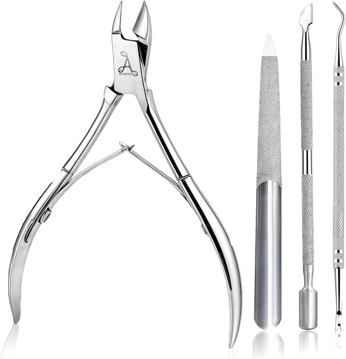 ARMIZ 4-delige nagelriemschuiver en tangenset, professionele nagelriemverwijderaarset, roestvrijstalen multifunctionele manicure-pedicuretang