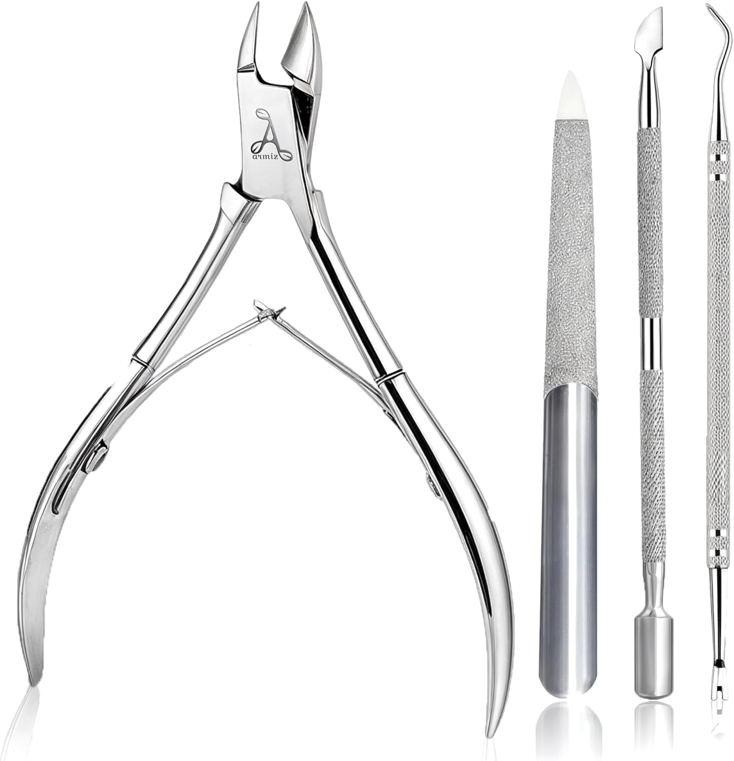 ARMIZ 4-delige nagelriemschuiver en tangenset, professionele nagelriemverwijderaarset, roestvrijstalen multifunctionele manicure-pedicuretang