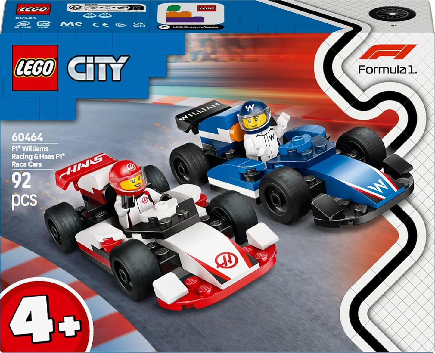 LEGO City F1 Williams Racing en Haas F1 racewagens - Formule 1 speelgoed met bouwbare auto's en 2 minifiguren van coureurs - Kleine cadeau-ideeën voor jongens en meisjes vanaf 4 jaar 60464 Bouwsets Beuche in LEGO-Store