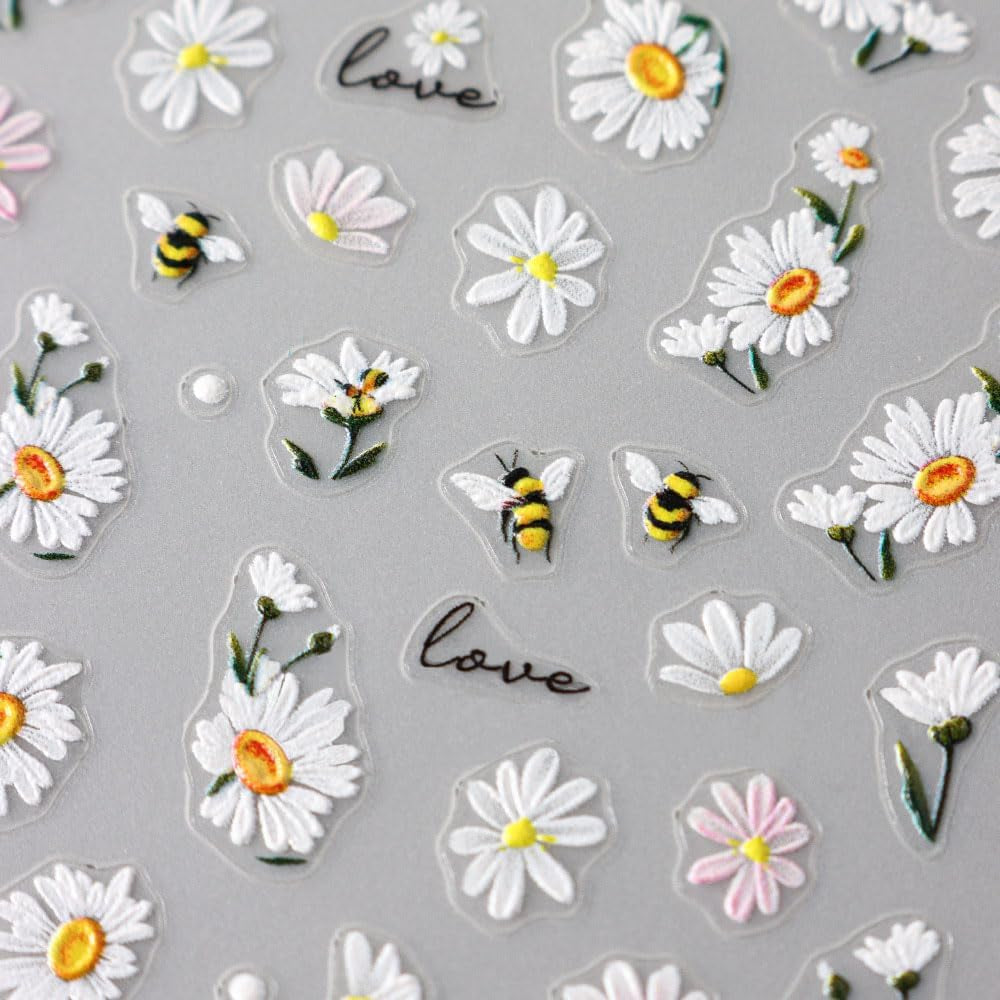 5 Stuks Geprägte Gänseblümchen Nagelsticker Selbstklebend Blumen Nagelaufkleber Gänseblümchen Schmetterling Nagel Sticker Nageldesign Aufkleber Nägel Zubehör Blume Nail Sticker Flower Nail Art Stickers