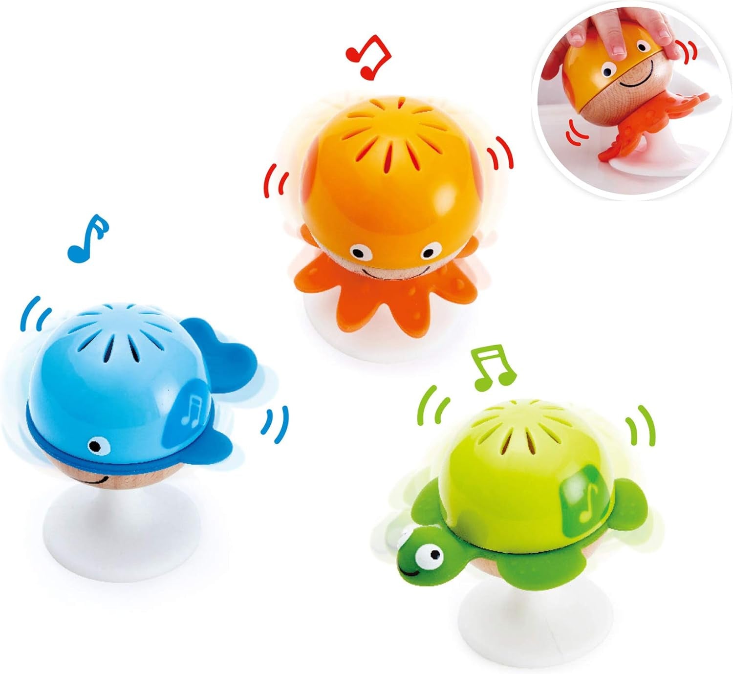 Rammelaarset met zuignap Hape | Drie dieren met bijtringelementen, schildpad, octopus en walvis | Leerspeelgoed vanaf 0 maanden Babyspeelgoed Naty Shop Single
