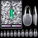 Becellen 500 stuks kunstnageltips, zachte gelnageltips, volledige dekking, gelnageltips, voorgepolijste kunstnagels, doe-het-zelf nagelkunstlijmset (amandelen)
