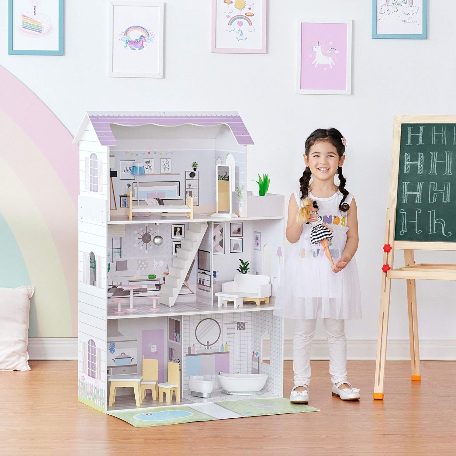 Teamson Kids Olivias Little World gigantisch poppenhuis met 16 poppenaccessoires, houten poppenhuis met meubilair, 3 verdiepingen, kinderpoppenhuis voor poppen van 12 inch/30 cm, vanaf 3 jaar Naty Shop poppenhuizen