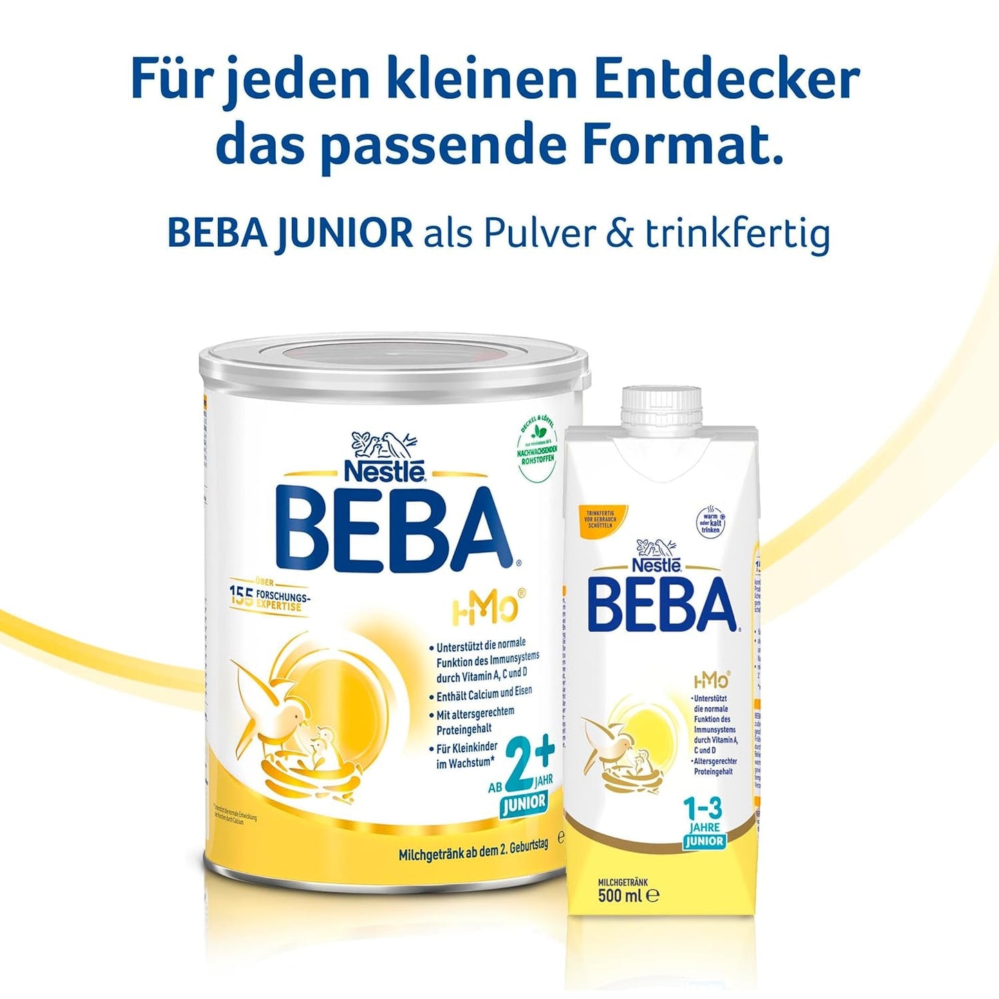BEBA Junior 2+ melkdrank vanaf 2 jaar, Met HMO, Aan de leeftijd aangepast eiwitgehalte, Alleen lactose, Geen palmolie, Geen visolie, Peutervoeding, Babymelkpoeder, Verpakking van 6 (6 x 800 g)