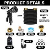 15 m flexibele uitschuifbare tuinslang, flexibele waterslang met 8 sproeifuncties, 1/2 inch tot 3/4 inch flexibele tuinslang, voor tuinbesproeiing, autowassen, wassen en besproeien