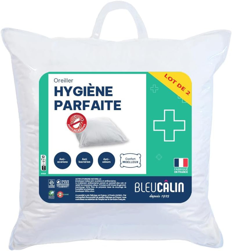 Bleu Câlin Set van 2 rechthoekige anti-mijt-, antibacteriële kussens, pluizig comfort, T 60X60 Cm, 100% katoen, perfect hygiëne-assortiment Naty Shop standaard kussens