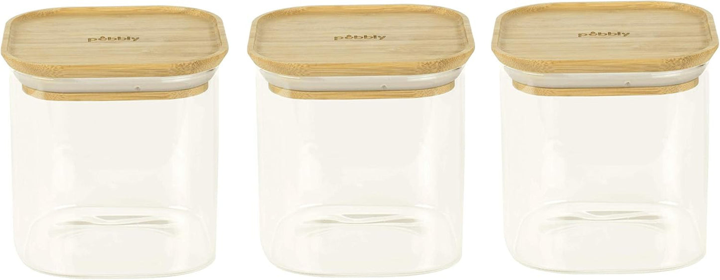 Set van 3 vierkante glazen containers met bamboe deksel-800ml, borosilicaatglas, bamboe, siliconen, naturel, 11 x 11 x 11 cm Naty Shop voedselbewaardozen 11 X 11 X 11 cm