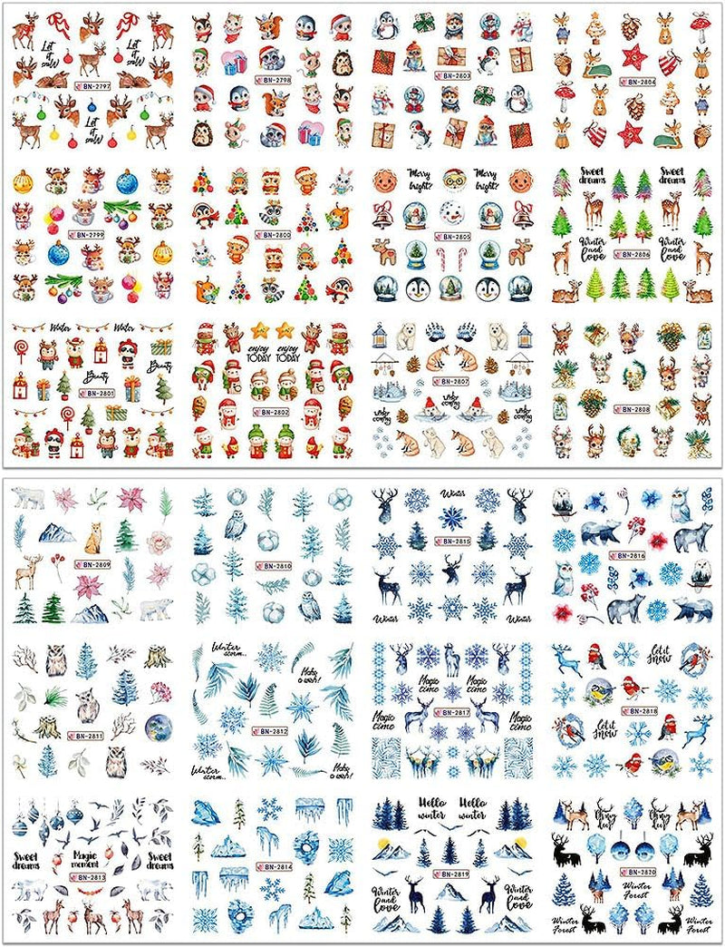 3D-kerstnagelstickers Zelfklevende wateroverdracht Kerstboom Sneeuwvlok Eland Pinguïn Kerstnagelkunst Winternagelontwerpen Kerststickers Nagelaccessoires