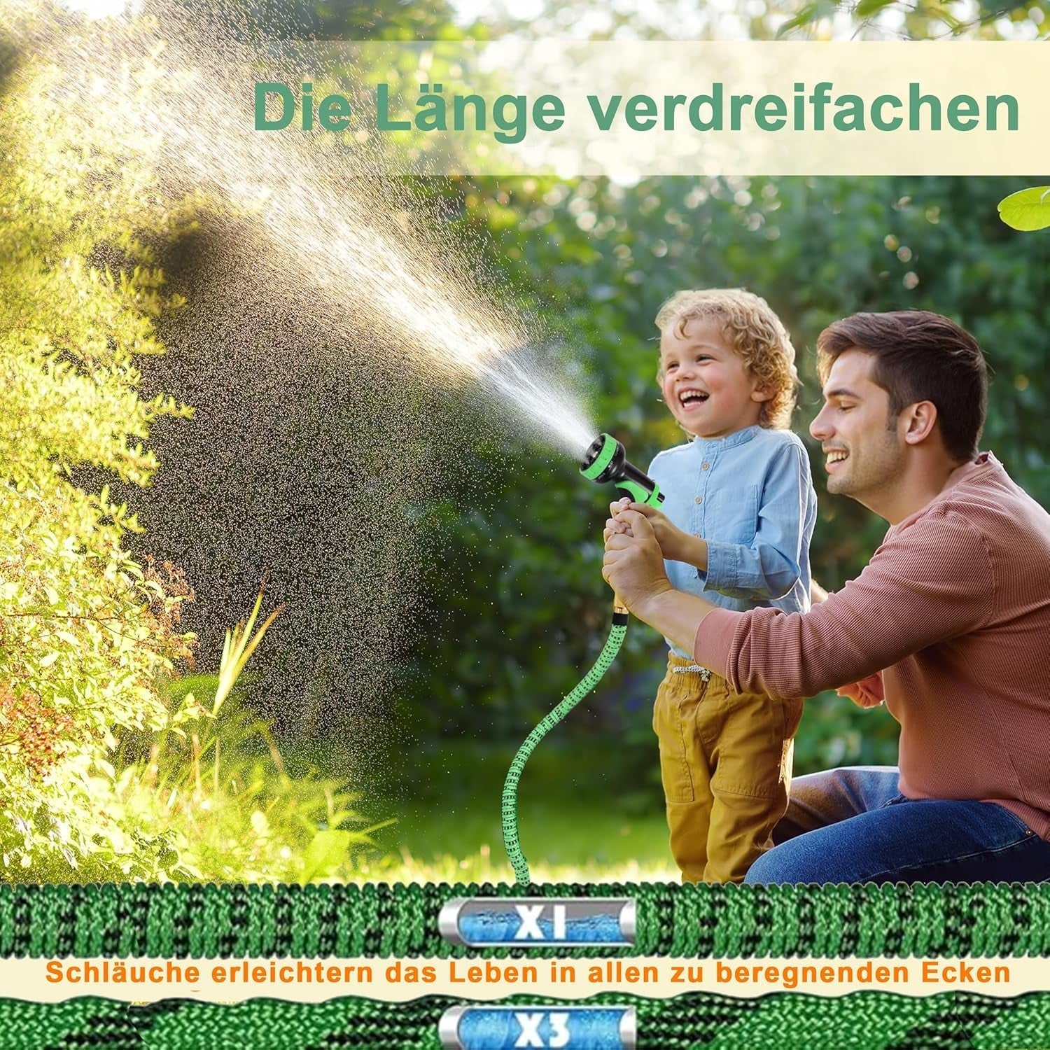 45 m uittrekbare tuinslang, automatisch intrekbare flexibele waterslang, 10 spuitpatronen, TPE 2500D, metalen connectoren, voor extra grote tuinen, landbouw, schoonmaak