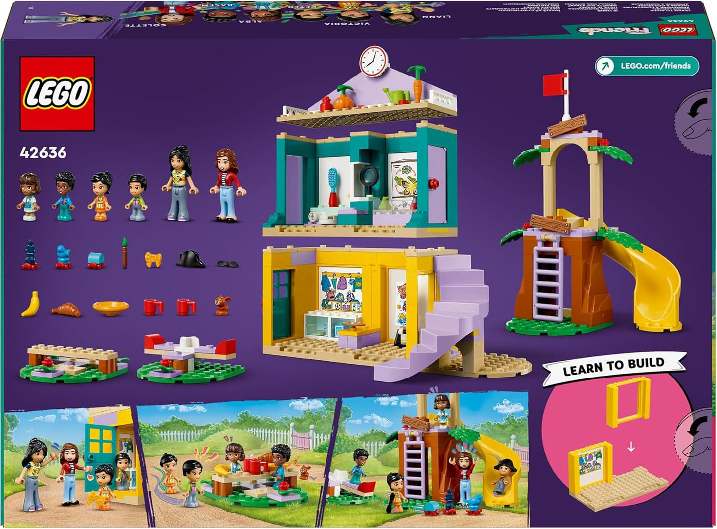 LEGO Friends Heartlake City Kleuterschoolspeelset voor meisjes en jongens van 4 jaar oud Creatief rollenspel met 2 figuren en 4 microfiguren Sociaal ontwikkelingsspeelgoed 42636 Bouwsets Besuche in LEGO-Store