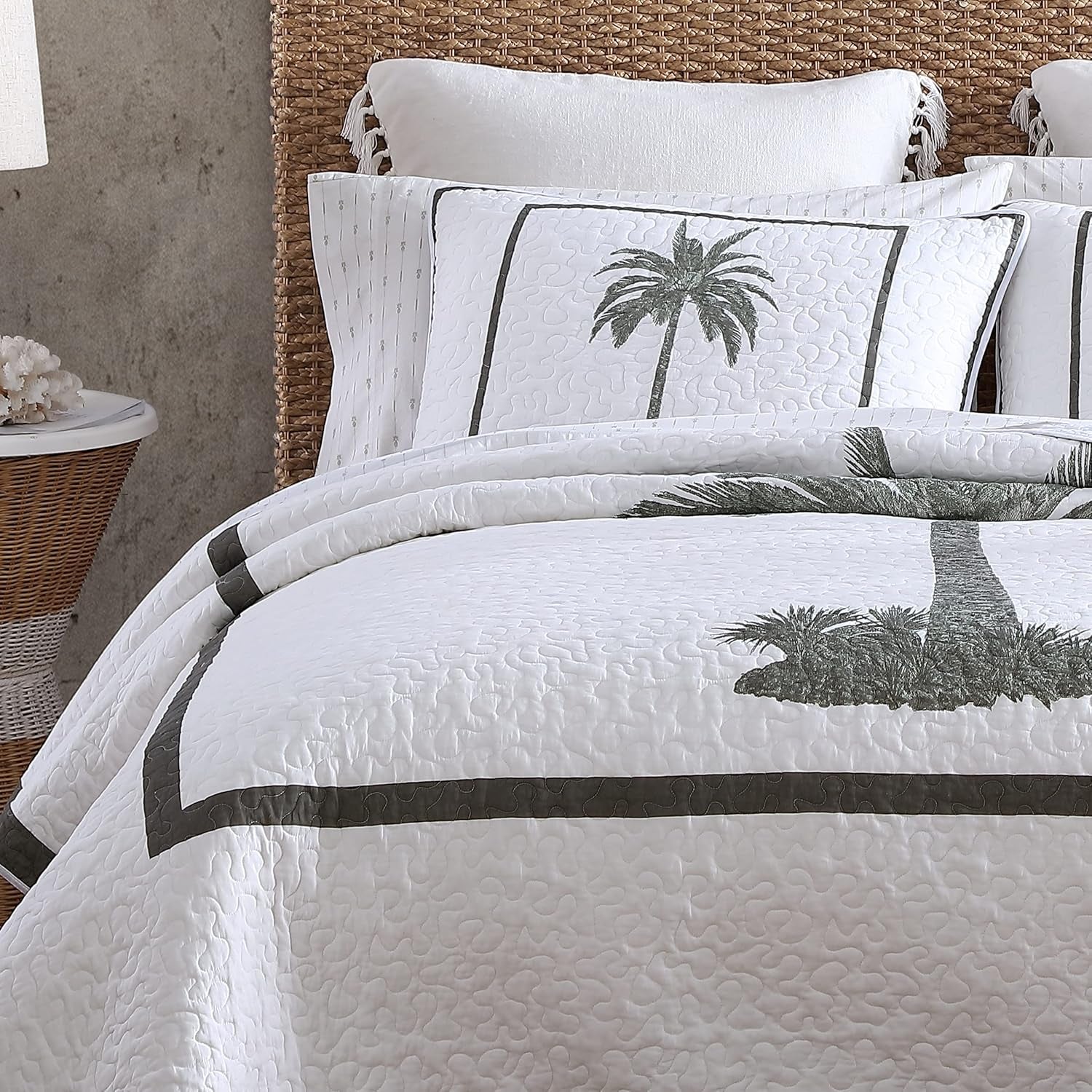 Tommy Bahama Palm Island-collectie | Dekbed - 100% katoen, omkeerbaar, zacht en ademend, voorgewassen voor extra zachtheid, kingsize bed, grijs Dekbedden en dekbedden Naty Shop