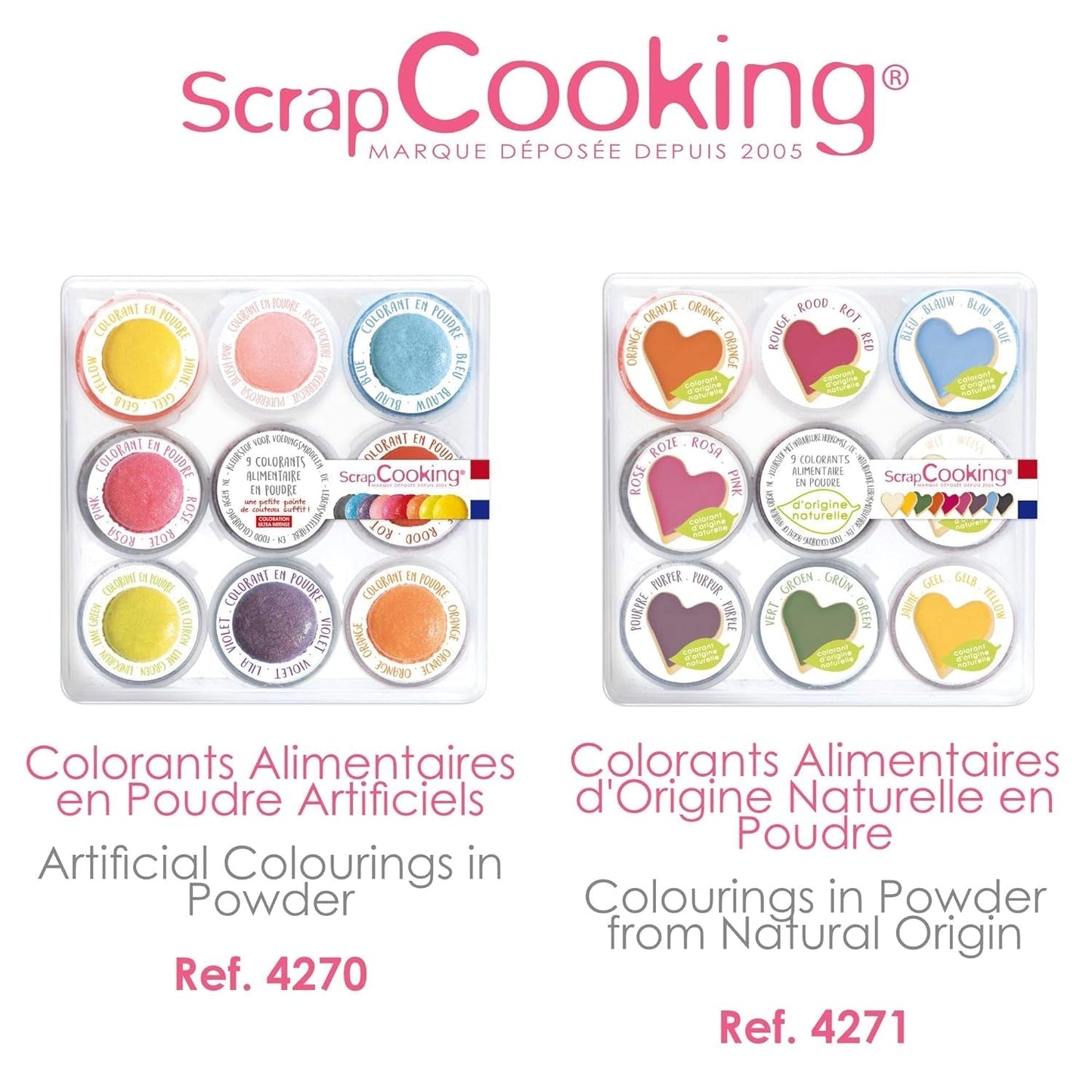 Scrapcooking - Set van 9 poedervormige kleurstoffen voor levensmiddelen - Blauw, Geel, Roze, Paars, Oranje, Limoengroen, Rood, Poederroze, Zwart - Eetbare kleurpoeder voor cakes, muffins, macarons - 4270