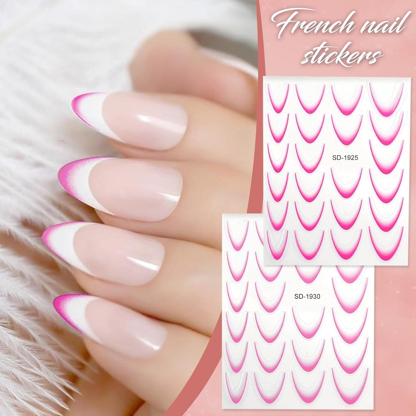 12 Stück French Tip Nagelsticker Selbstklebend Bunte French Nails Schablone Nagelaufkleber Nail Art Stickers Nageldesign DIY Nägel Zubehör(12 kleuren)