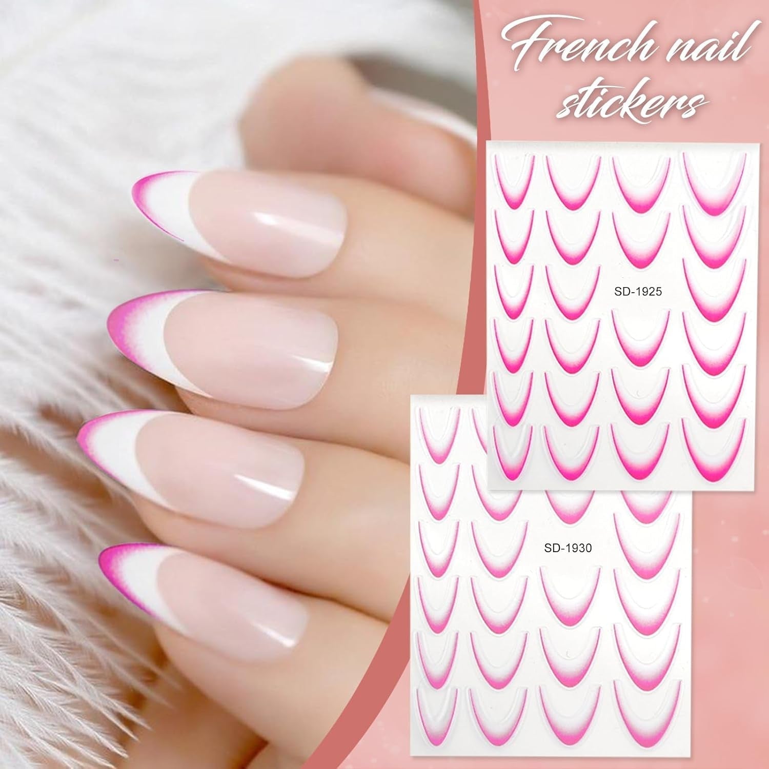 12 Stück French Tip Nagelsticker Selbstklebend Bunte French Nails Schablone Nagelaufkleber Nail Art Stickers Nageldesign DIY Nägel Zubehör(12 kleuren)
