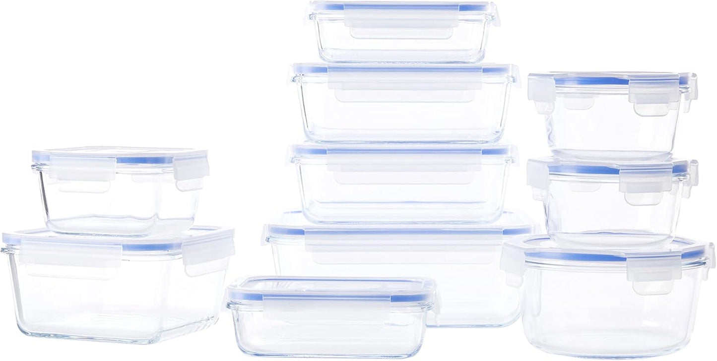 Amazon Basics Glazen Voedselcontainers met Deksels, 20 Stuks (10 Containers + 10 Deksels) BPA-vrij, Helderblauwe Voedselbewaardozen Naty Shop 20 Enkel